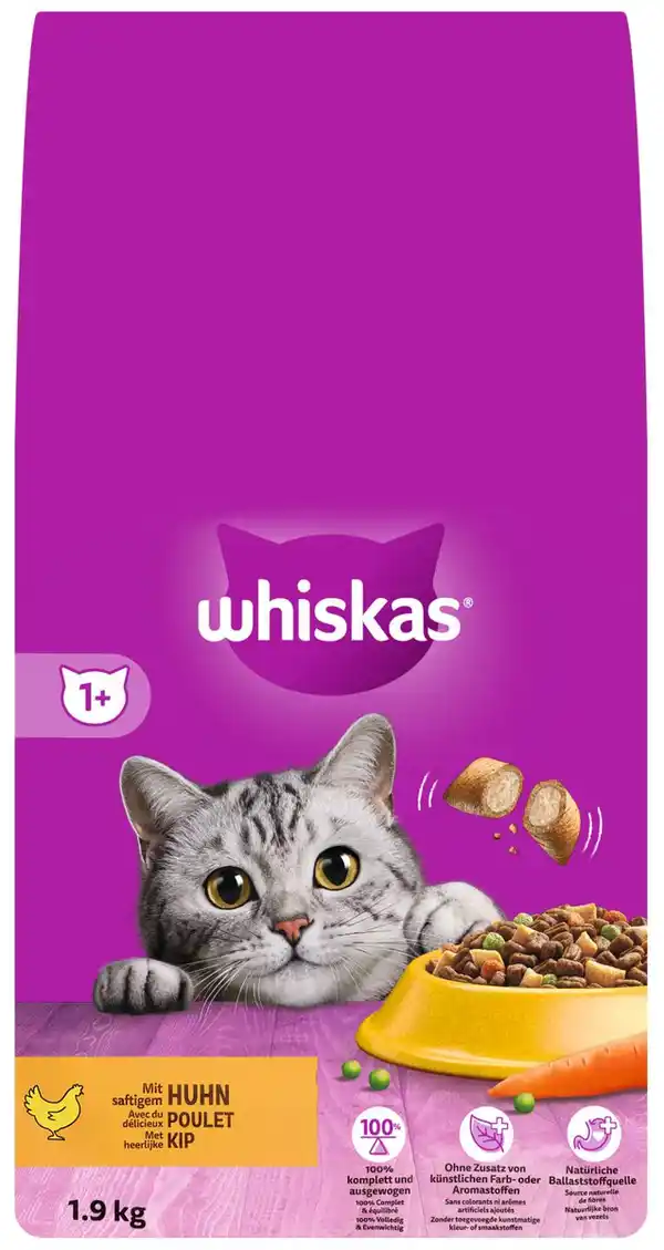 Bild 1 von WHISKAS Trockenfutter für Katzen, 1,9-kg-Packg.