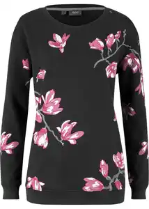 Sweatshirt mit Blumendruck, locker geschnitten, 40/42, Schwarz