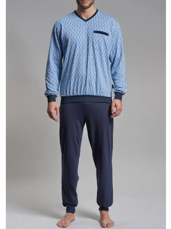 Bild 3 von Herren Pyjame mit Print Blau