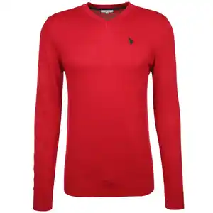 Herren Feinstrickpullover mit V-Ausschnitt Rot