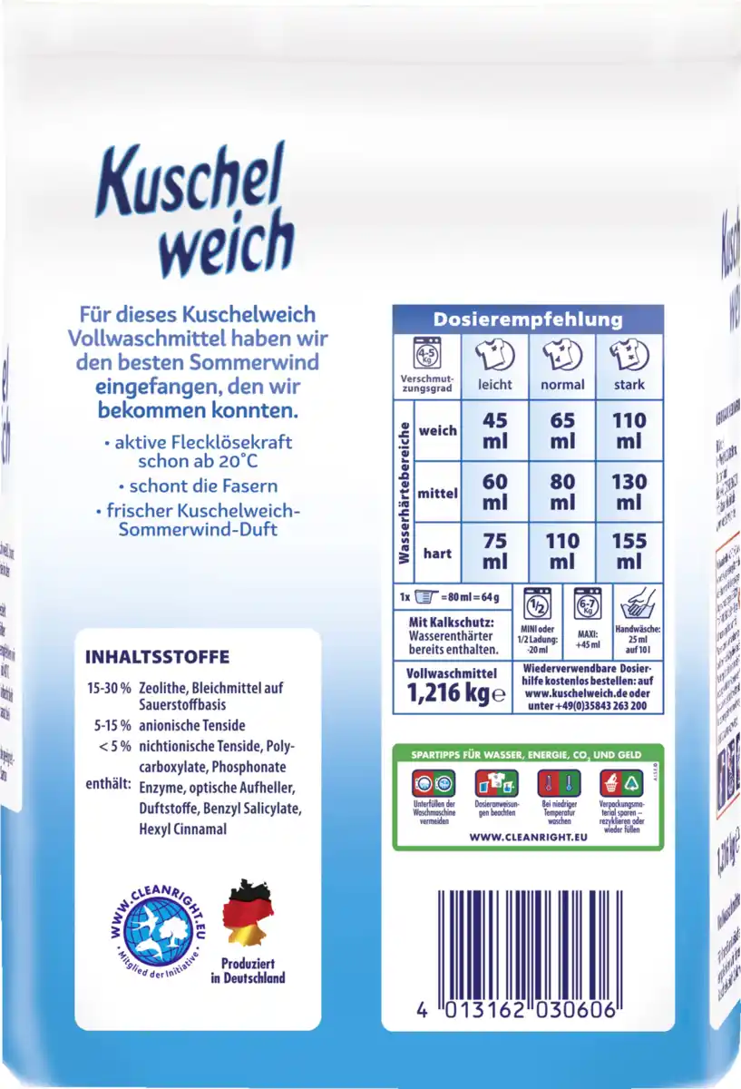 Bild 2 von Kuschelweich Vollwaschmittel Sommerwind Pulver 19WL, 19 WL