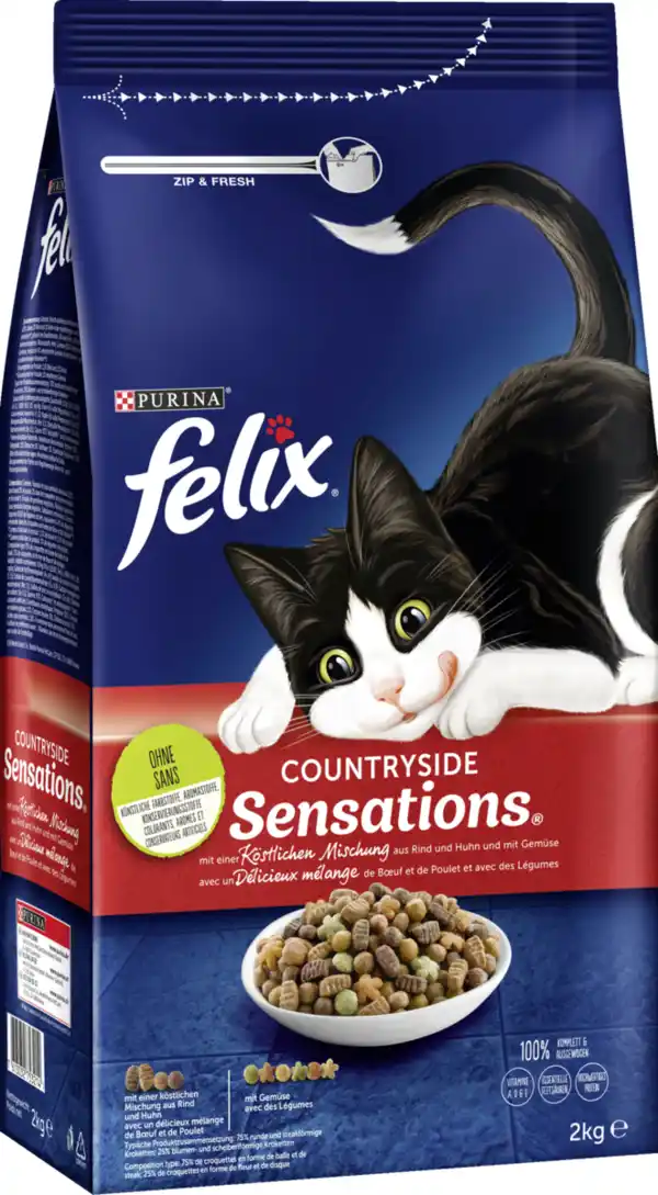 Bild 1 von Felix Countryside Sensations® mit einer köstlichen Mischung aus Rind und Huhn und mit Gemüse Katzen, 2 kg