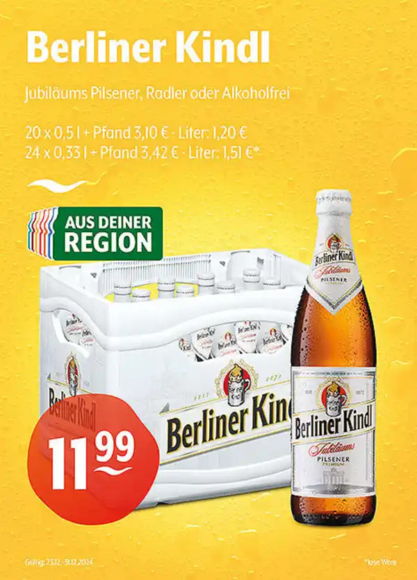 Bild 1 von Berliner Kindl Jubiläums Pilsener, Radler oder Alkoholfrei