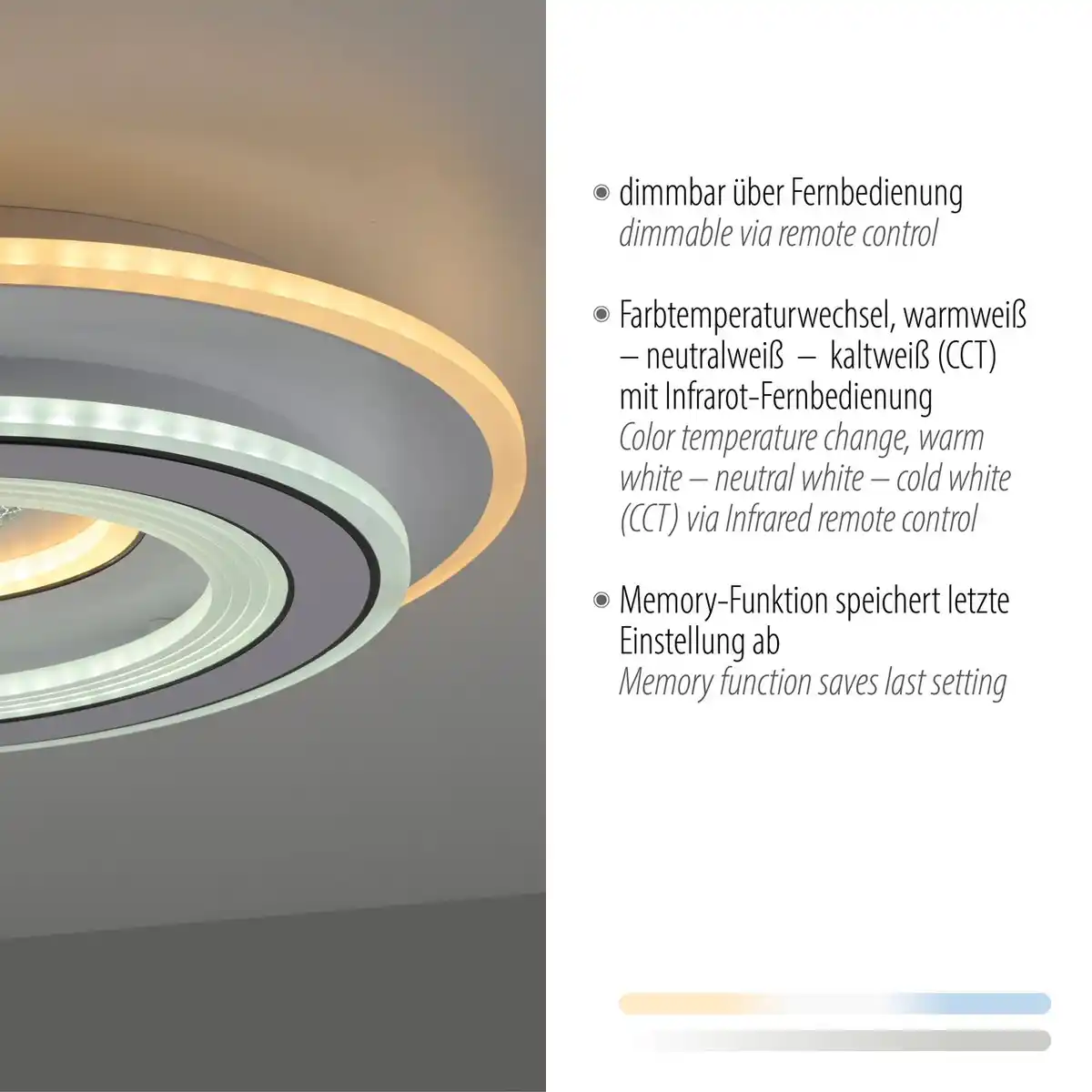 Bild 4 von LED Deckenleuchte TOLAGO, 1xLED-Board/38Watt, CCT, dimmbar, FB, Weiss