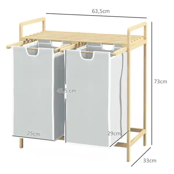 Bild 3 von Wäschekorb Wäschebox mit 2 abnehmbaren Wäschesacke Wäschesortierer Bambus