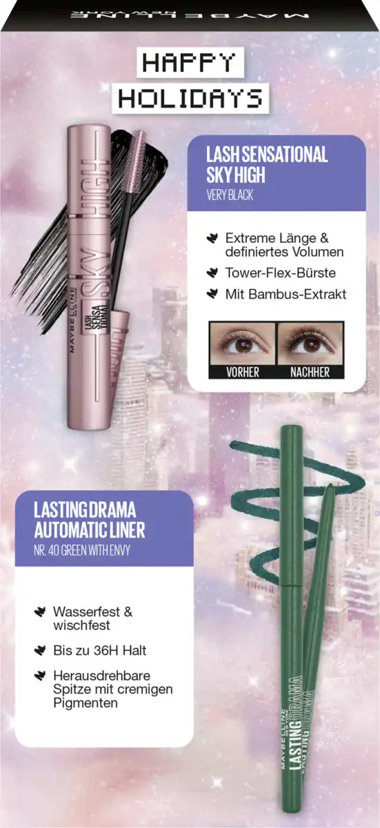 Bild 2 von Maybelline New York Lash Sensational Sky High Mascara Very Black + Lasting Drama Automatic Liner Green with Envy