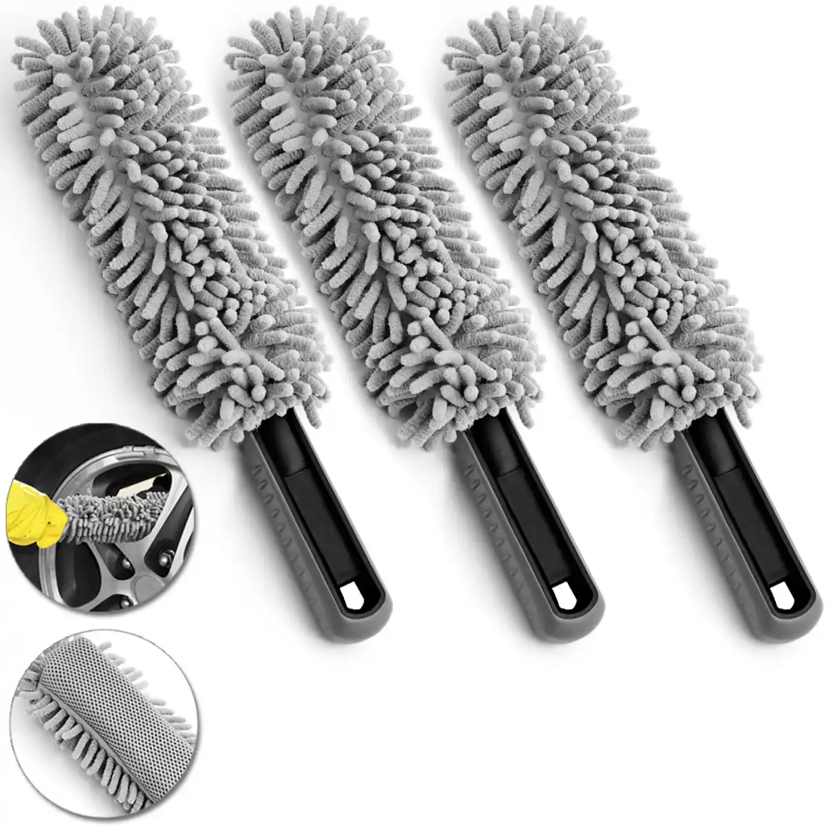 Bild 3 von monzana® Felgen-Reinigungsbürste 3er-Set Grau Microfaser 34cm