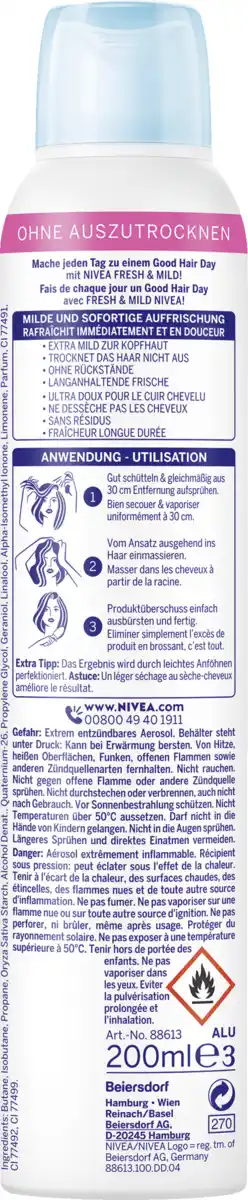 Bild 2 von NIVEA Fresh & Mild Trockenshampoo dunkle Haartöne, 200 ml