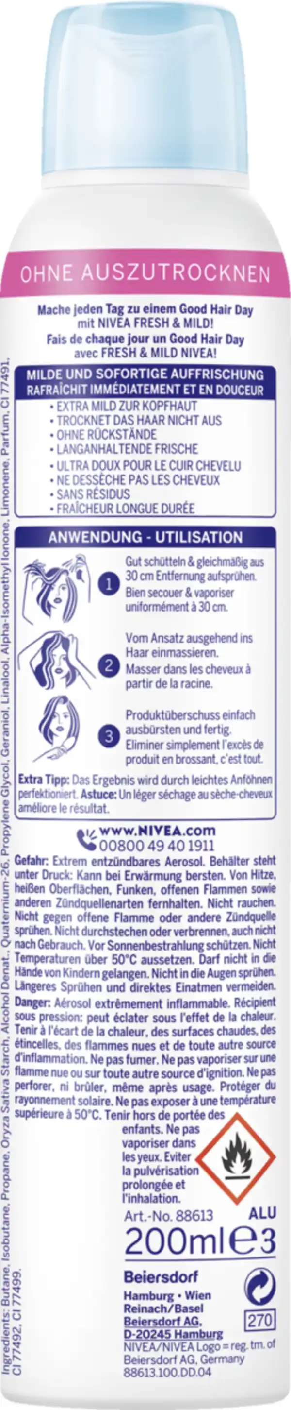 Bild 2 von NIVEA Fresh & Mild Trockenshampoo dunkle Haartöne, 200 ml