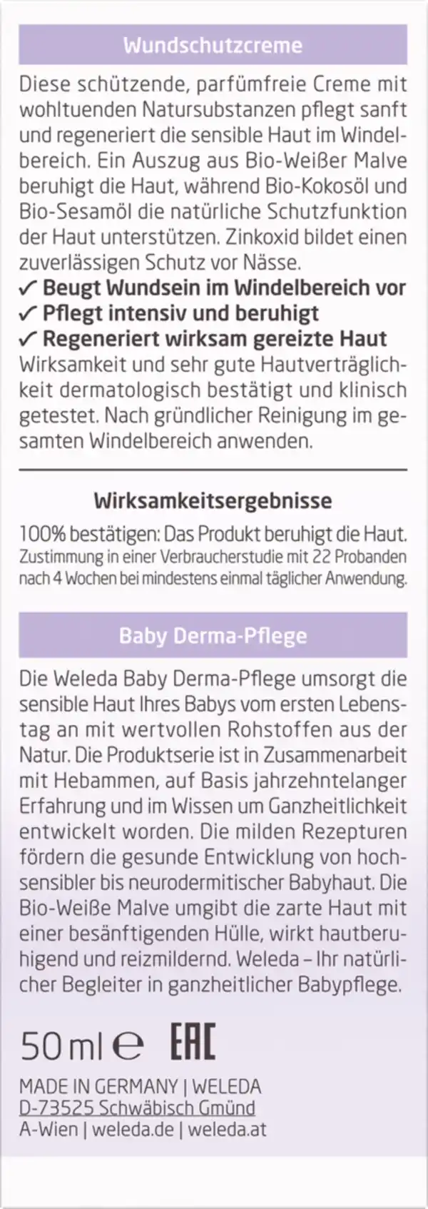 Bild 3 von Weleda Baby Derma Weiße Malve Wundschutzcreme, 50 ml