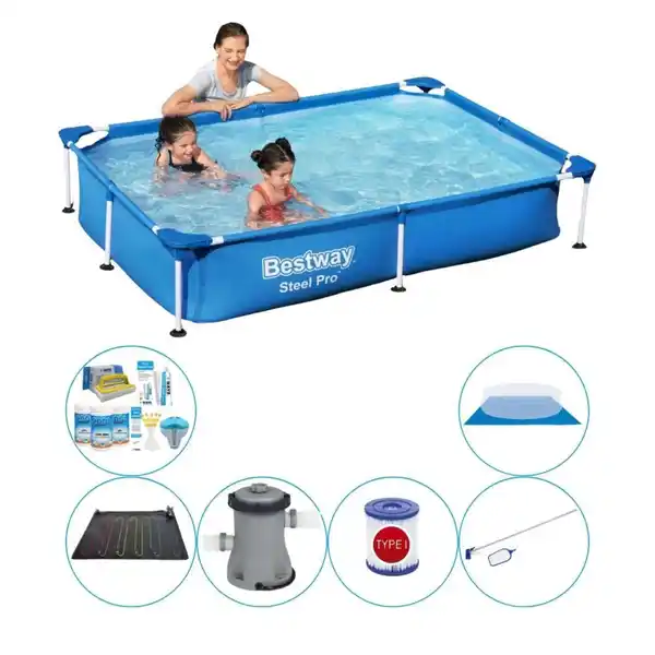 Bild 1 von Bestway Steel Pro 221x150x43 cm Rechteckig - 7-teilig - Schwimmbadpaket