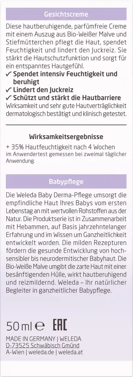 Bild 3 von Weleda Baby Derma baby Derma Weiße Malve Gesichtscreme, 50 ml