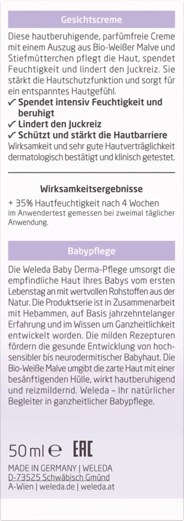 Bild 3 von Weleda Baby Derma baby Derma Weiße Malve Gesichtscreme, 50 ml