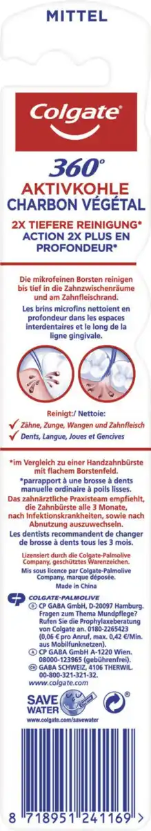 Bild 2 von Colgate Zahnbürste 360° Aktivkohle mittel