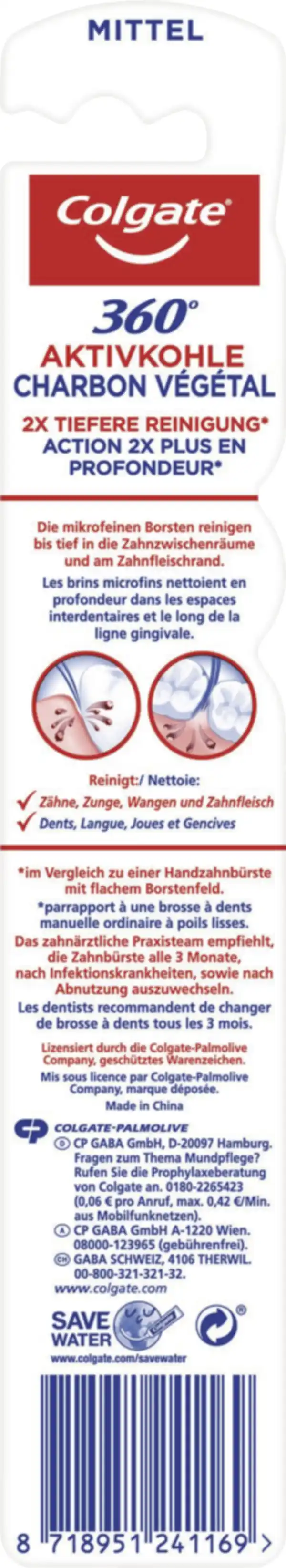 Bild 2 von Colgate Zahnbürste 360° Aktivkohle mittel
