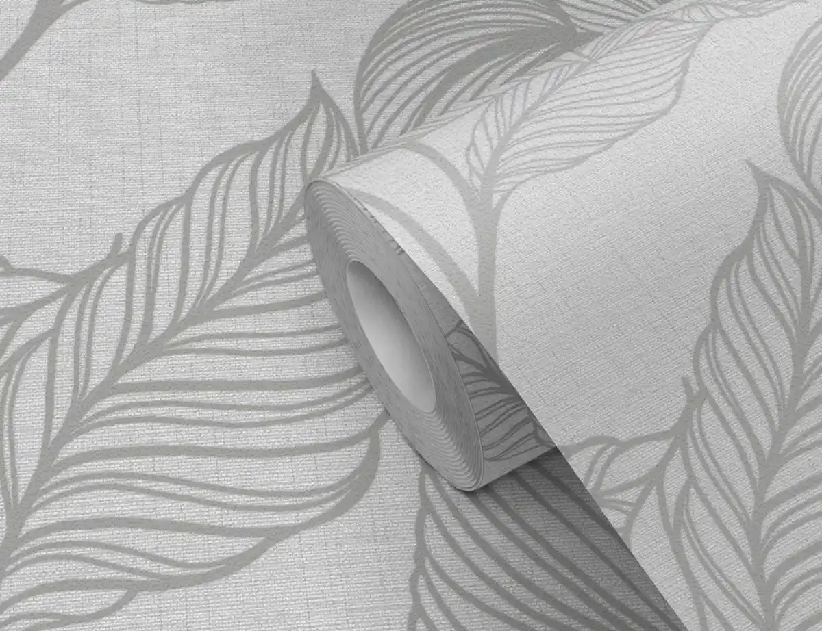 Bild 2 von Vliestapete Blätter Grau, Silber