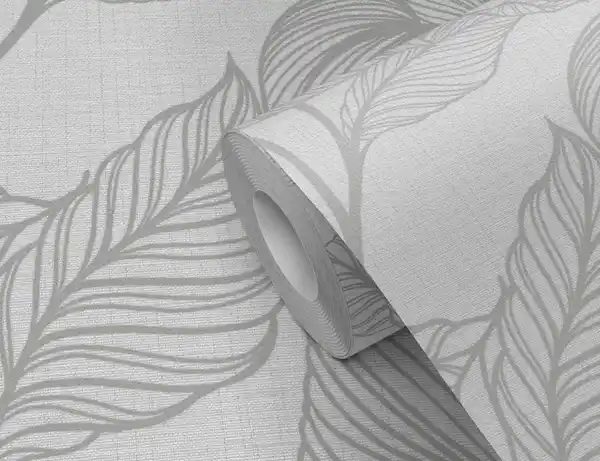 Bild 2 von Vliestapete Blätter Grau, Silber
