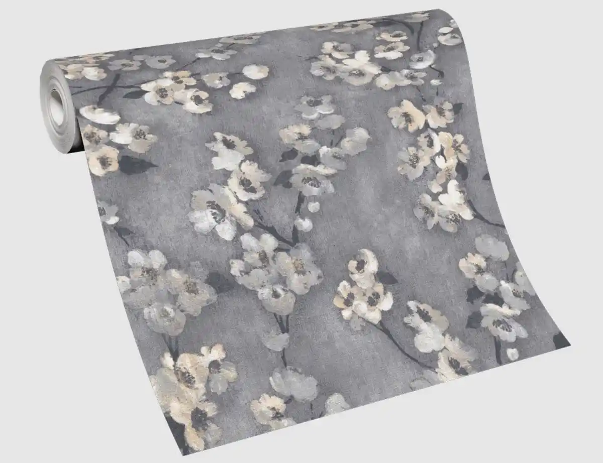 Bild 2 von Vliestapete Blume Grau Beige