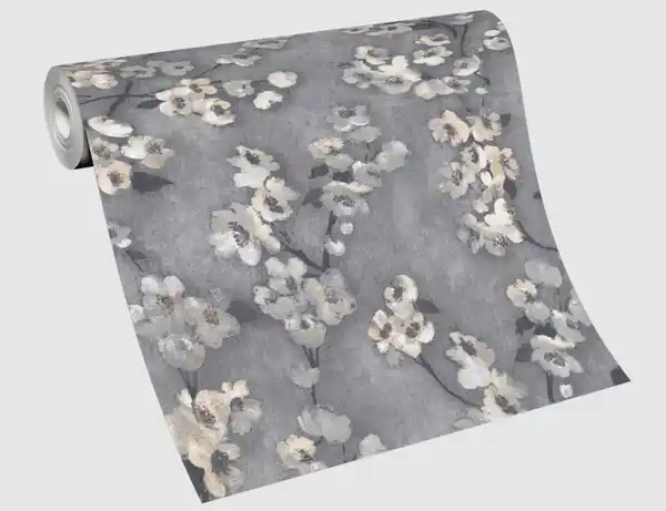 Bild 2 von Vliestapete Blume Grau Beige