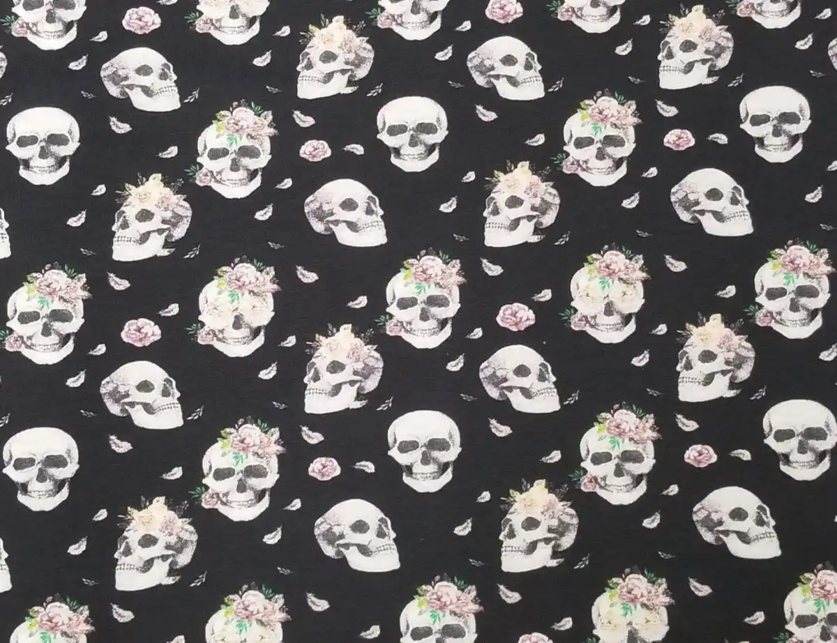 Bild 2 von Jerseystoff Totenköpfe Schwarz