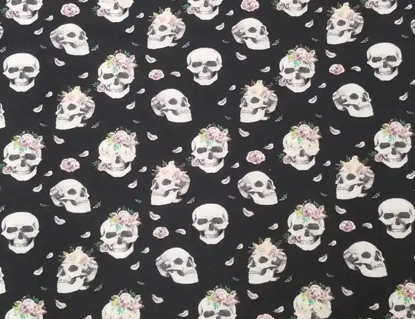 Bild 2 von Jerseystoff Totenköpfe Schwarz