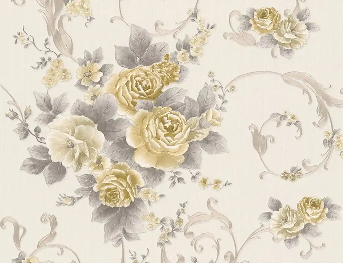 Bild 1 von Vliestapete Blume Gold-Beige