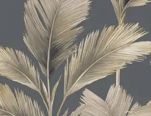 Papiertapete Blume Gold, Anthrazit