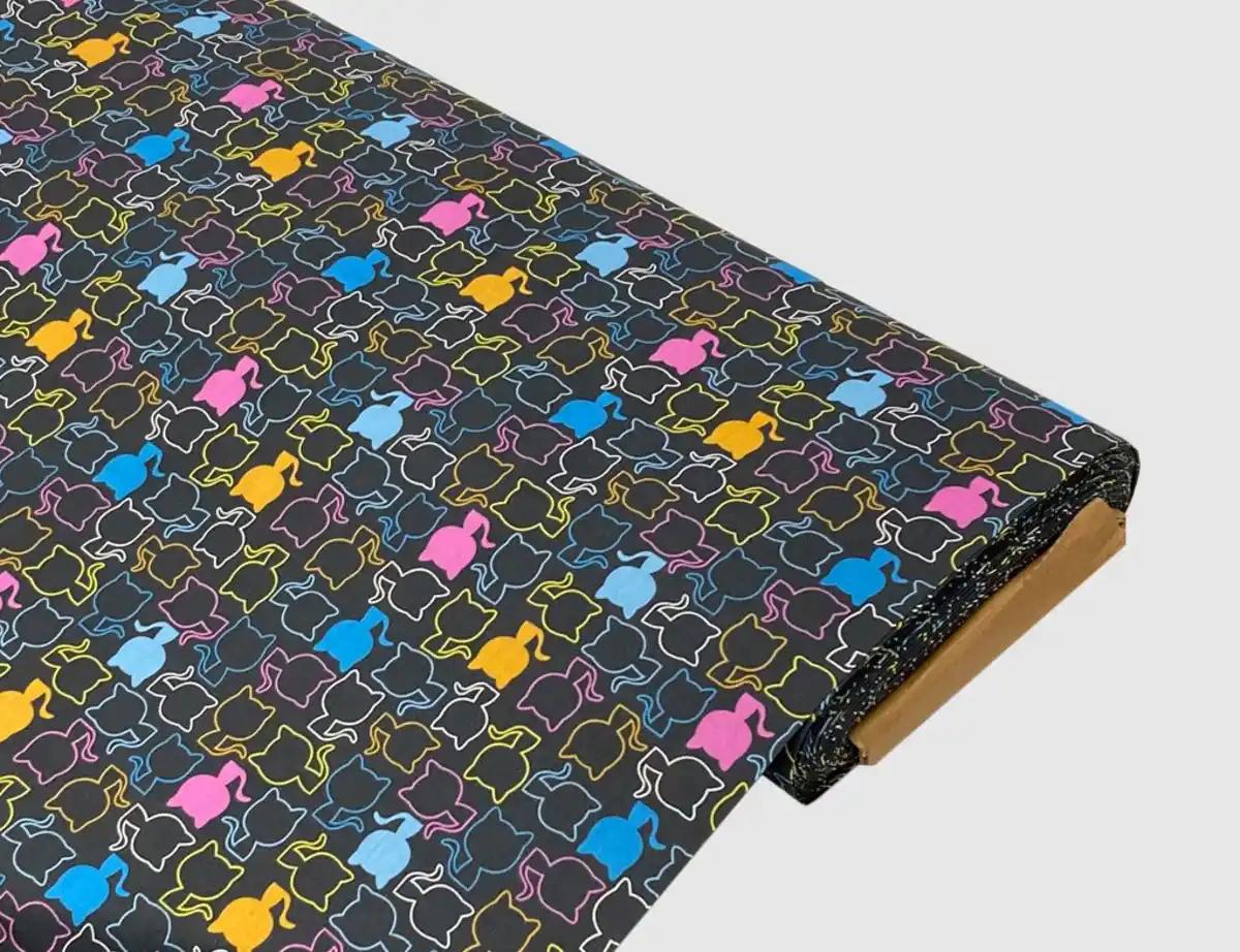 Bild 1 von Dekostoff Katzen Schwarz, Bunt