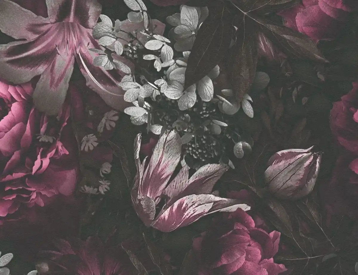 Bild 1 von Vliestapete Blume Schwarz, Rot