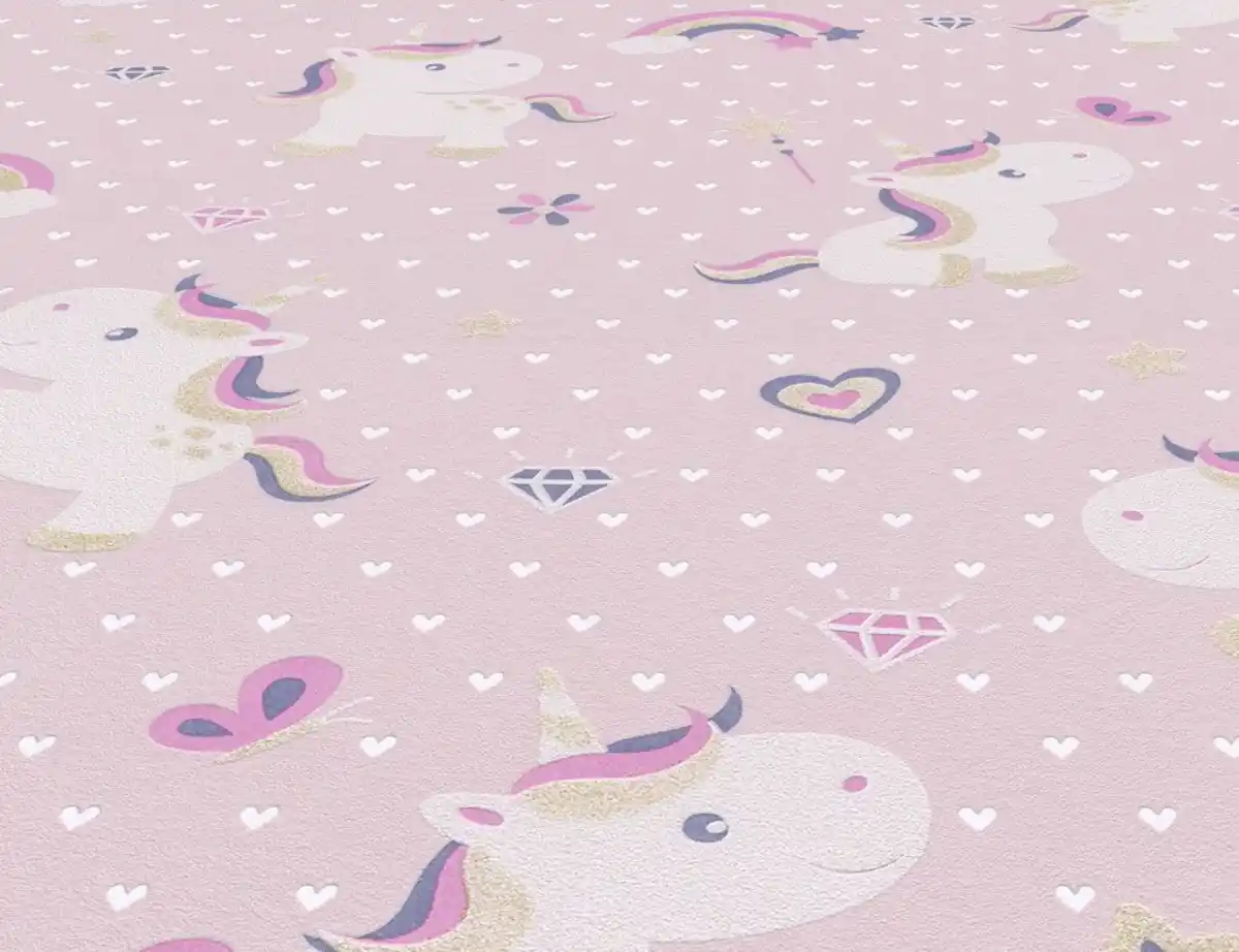 Bild 1 von Vliestapete Einhorn Herzen Rosa