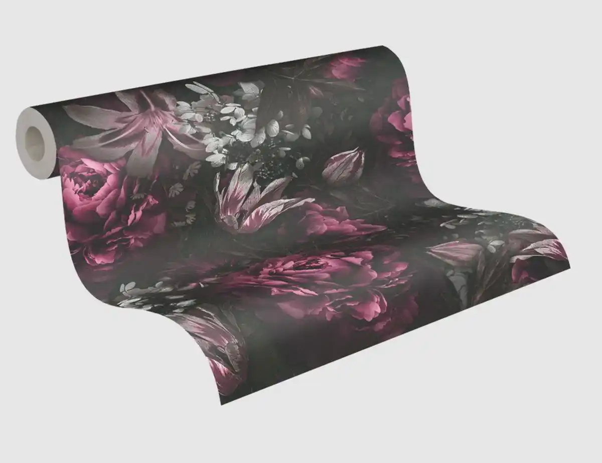 Bild 2 von Vliestapete Blume Schwarz, Rot