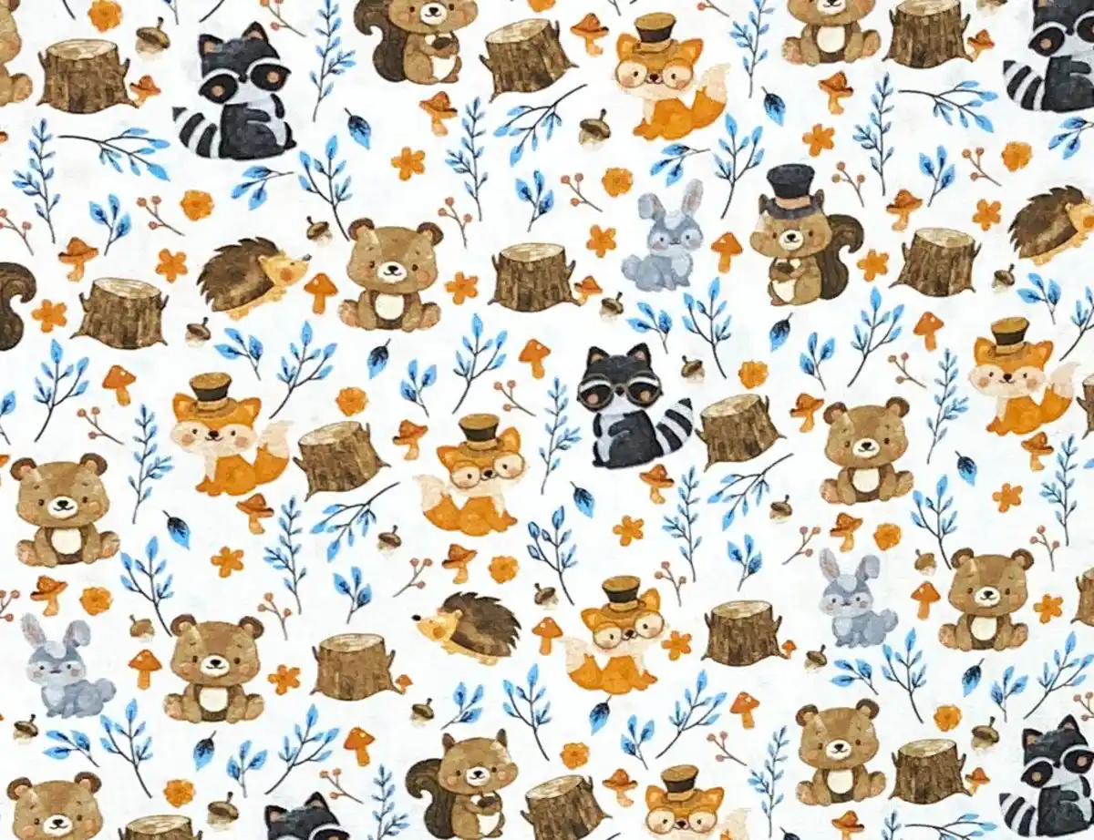 Bild 1 von Dekostoff Waldtiere Weiß, Braun