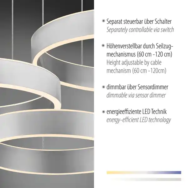 Bild 4 von LED Pendelleuchte SCULLI, CCT, dimmbar, separat schaltbar, Stahl