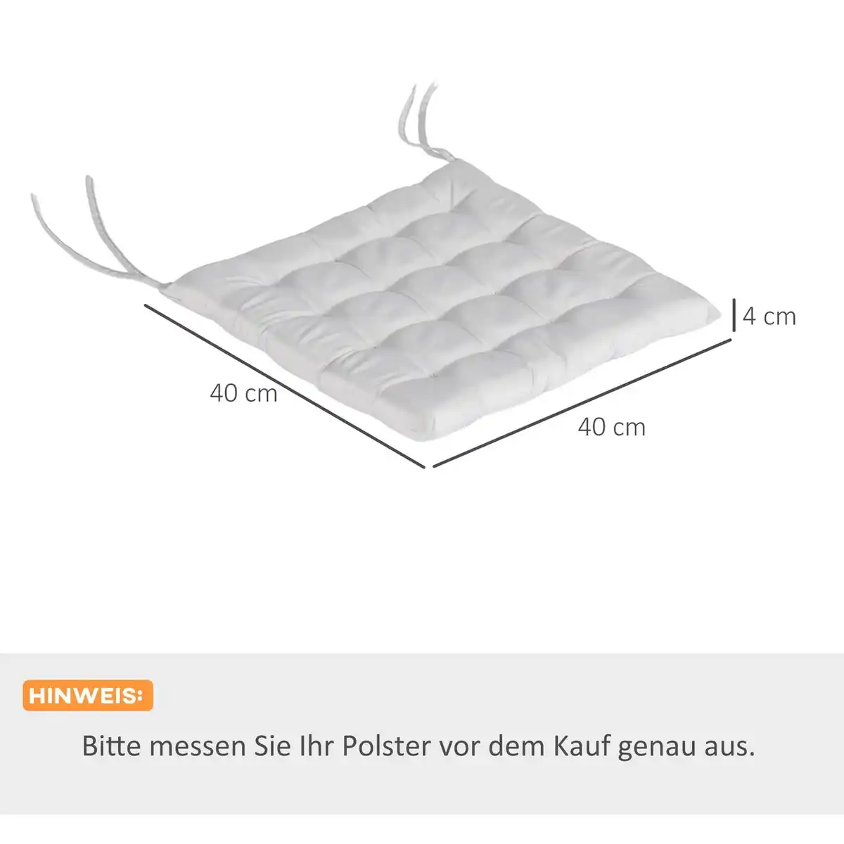 Bild 3 von 6er-Set Sitzkissen Stuhlkissen mit Bändern Sitzauflage, Polyester Grau