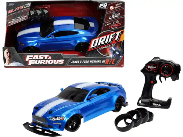 Bild 1 von JADA F & RC Drift Jakob's Ford Mustang 1:10 R/C Spielzeugauto Blau/Schwarz