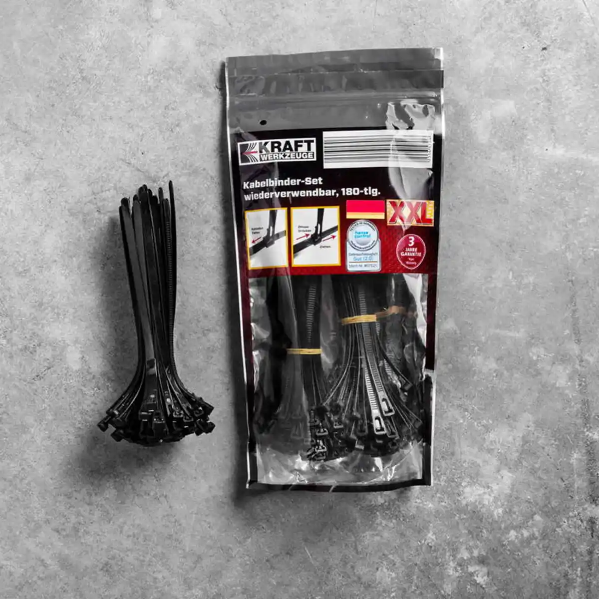 Bild 1 von Kabelbinder XXL-Pack, wiederverwendbar 180 tlg. - Schwarz
