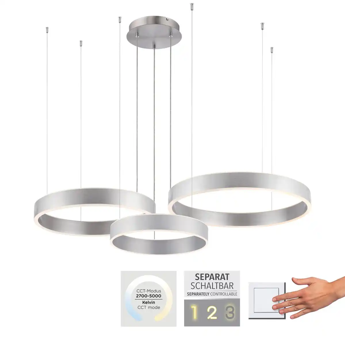 Bild 3 von LED Pendelleuchte SCULLI, CCT, dimmbar, separat schaltbar, Stahl