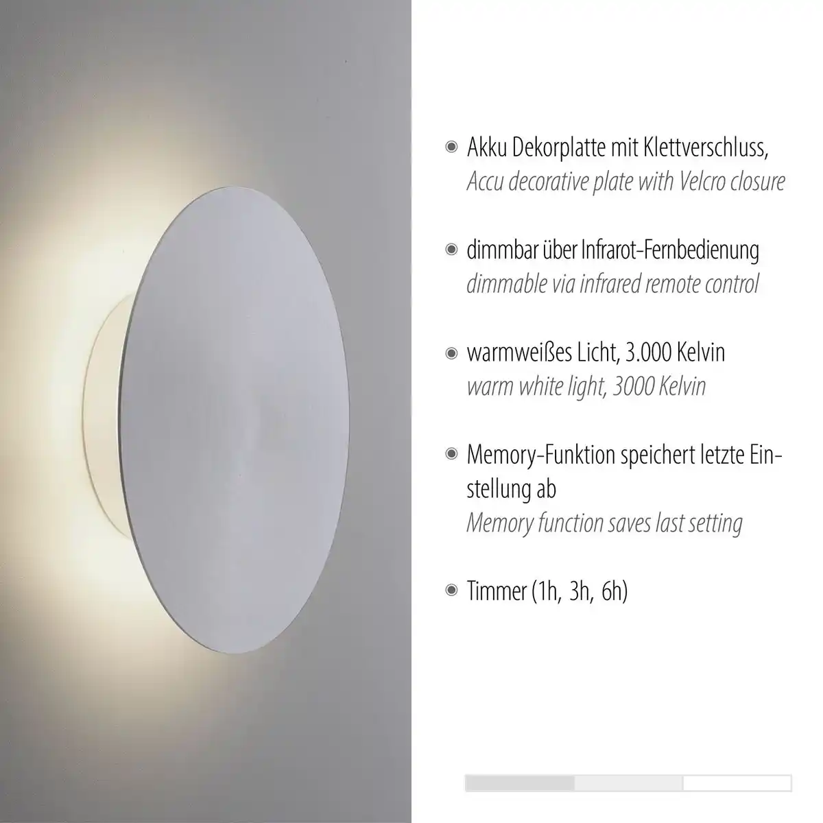 Bild 4 von LED Wandleuchte AKKU PUNTUA, Akkubetrieb, Klettverschluss, aluminium