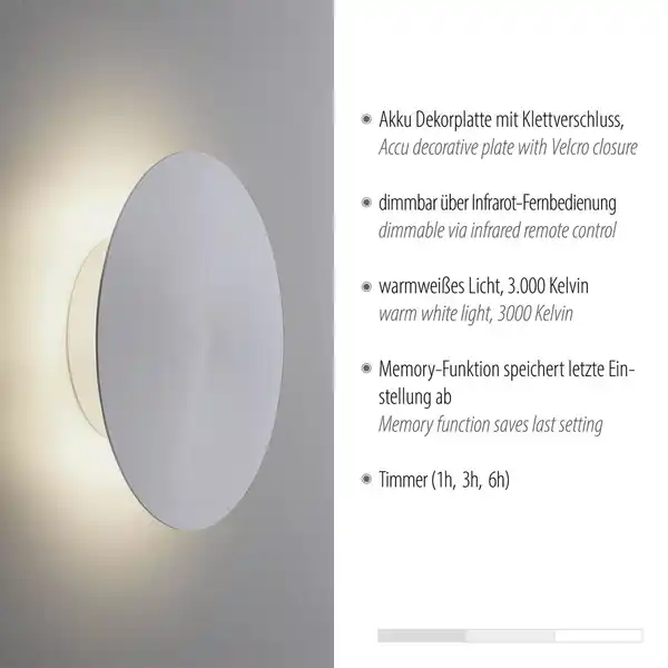 Bild 4 von LED Wandleuchte AKKU PUNTUA, Akkubetrieb, Klettverschluss, aluminium