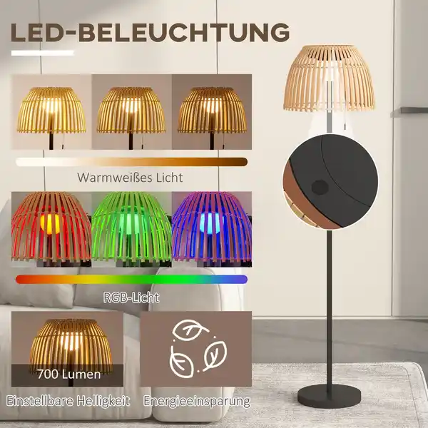 Bild 4 von Solar Stehlampe, Outdoor/Indoor, Bambusschirm, Alurahmen, Schwarz/Natur