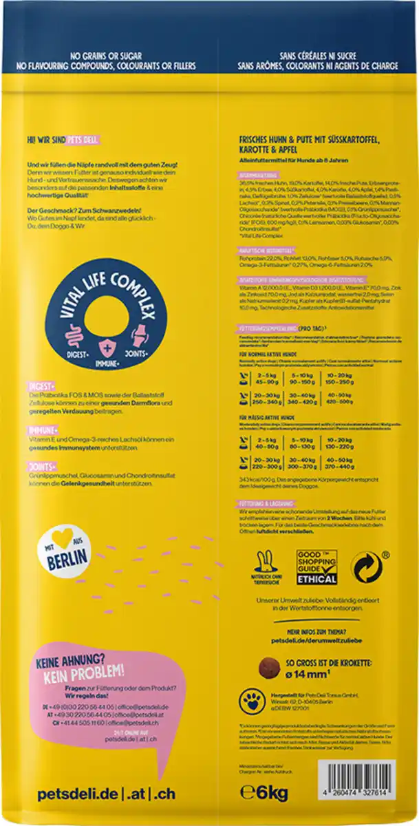 Bild 2 von Pets Deli Trockenfutter Senior Huhn & Pute mit Süßkartoffel, Karotte und Apfel, 6 kg