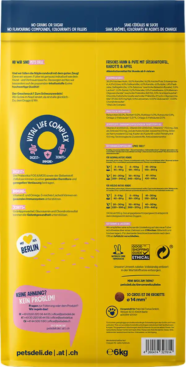Bild 2 von Pets Deli Trockenfutter Senior Huhn & Pute mit Süßkartoffel, Karotte und Apfel, 6 kg