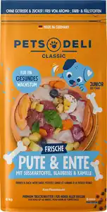 Pets Deli Trockenfutter Junior Pute mit Ente, Süßkartoffel, Blaubeere und Kamille, 6 kg