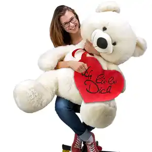 monzana® Plüschtier Teddybär XL Weiß inkl. Herzkissen