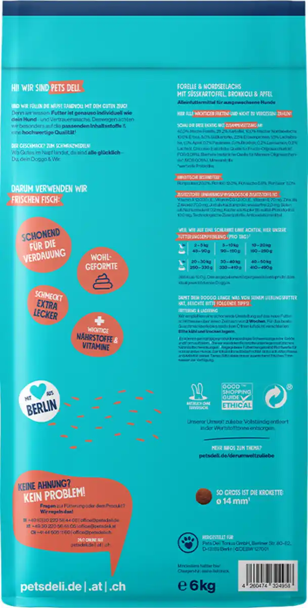 Bild 2 von Pets Deli Trockenfutter Forelle & Nordseelachs mit Süßkartoffel, Brokkoli & Apfel, 6 kg