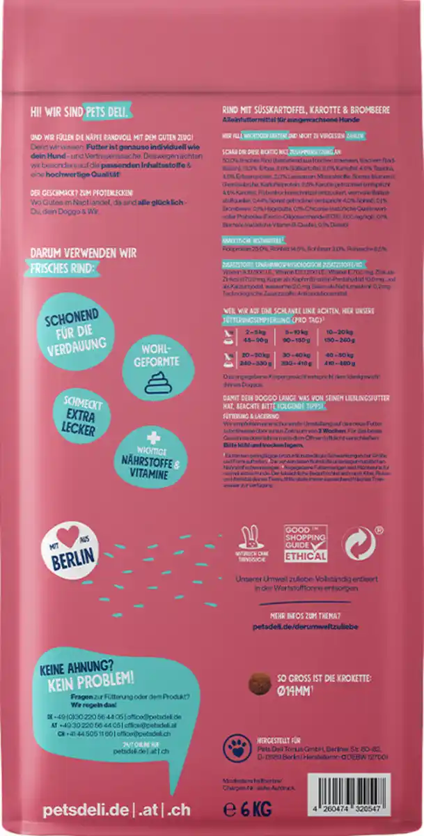 Bild 2 von Pets Deli Trockenfutter Rind mit Süsskartoffel, Karotte & Brombeere, 6 kg