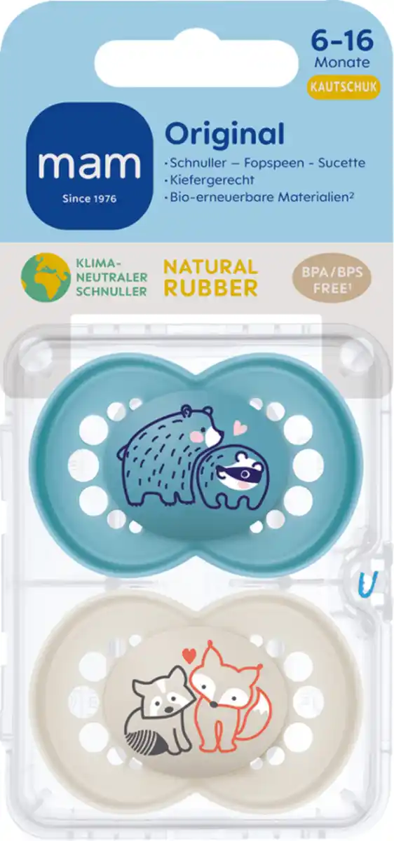 Bild 1 von MAM Schnuller Latex 6-16 Monate 2 Stk. Bär/Fuchs