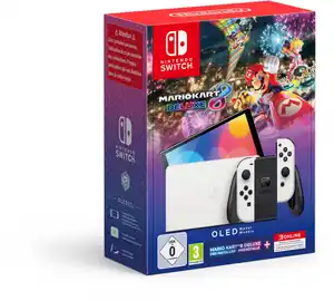 Switch Konsole (OLED-Modell) Bundle mit Mario Kart 8 Deluxe + Nintendo Switch Online 12 Monate weiß