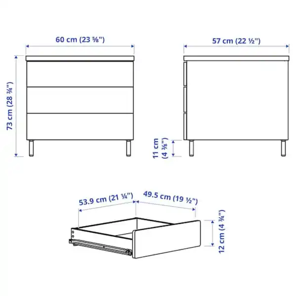 Bild 4 von PLATSA Kommode mit 3 Schubladen, weiß/Fonnes weiß 60x57x73 cm