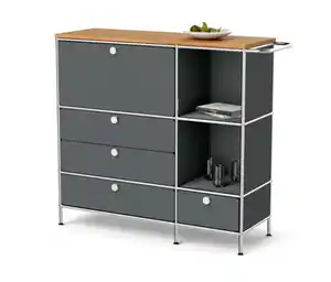 Sideboard Metall »CN3« mit Holzplatte, 1 Klappenfach und 4 Schubladen, grau